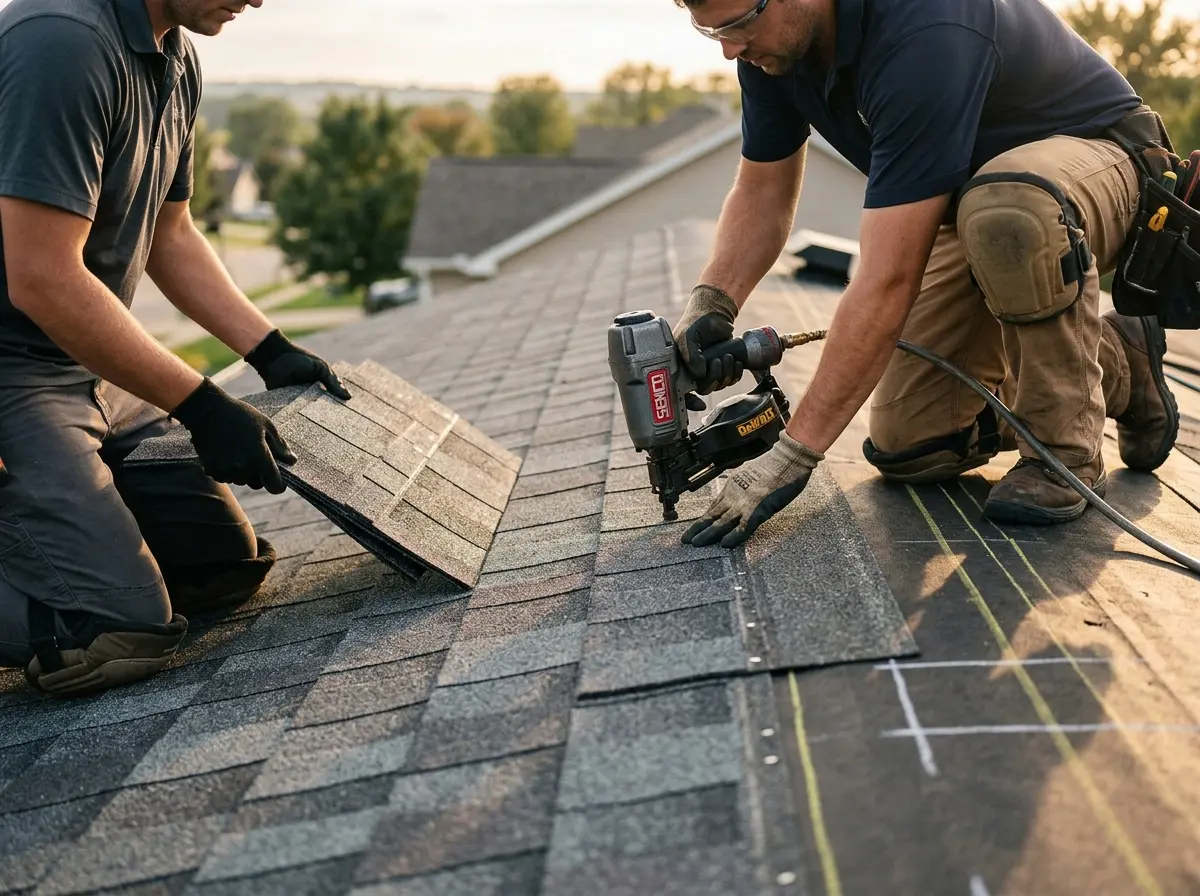 Professional roofer working on a residential roof in South Lakes